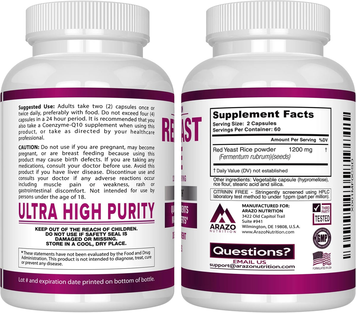 Red Yeast Rice Extract 1200 MG Vegetarian 120 Capsules M252825