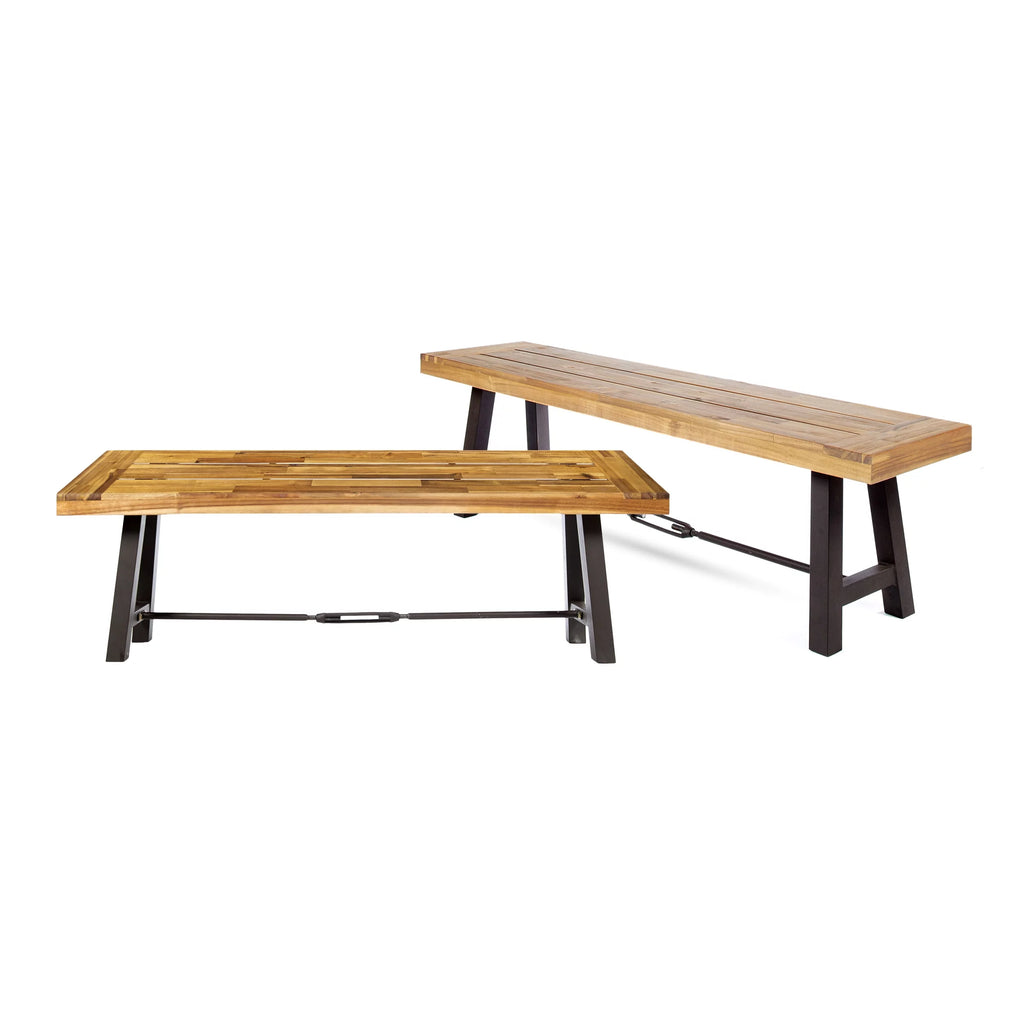 Acacia Wood Outdoor Dining Benches Set of 2 H5086