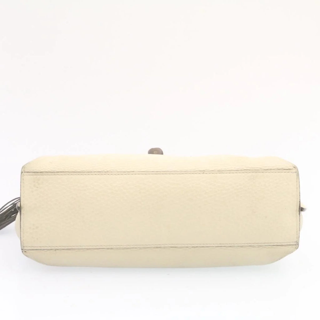 White Leather Bamboo Handbag W593