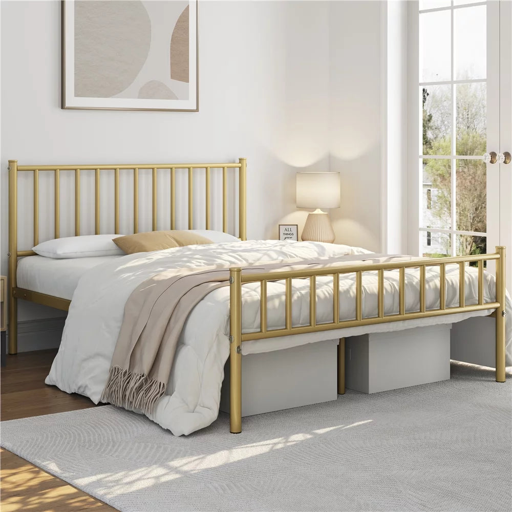 Queen Metal Bed Frame with Spindle Headboard and Footboard V52391