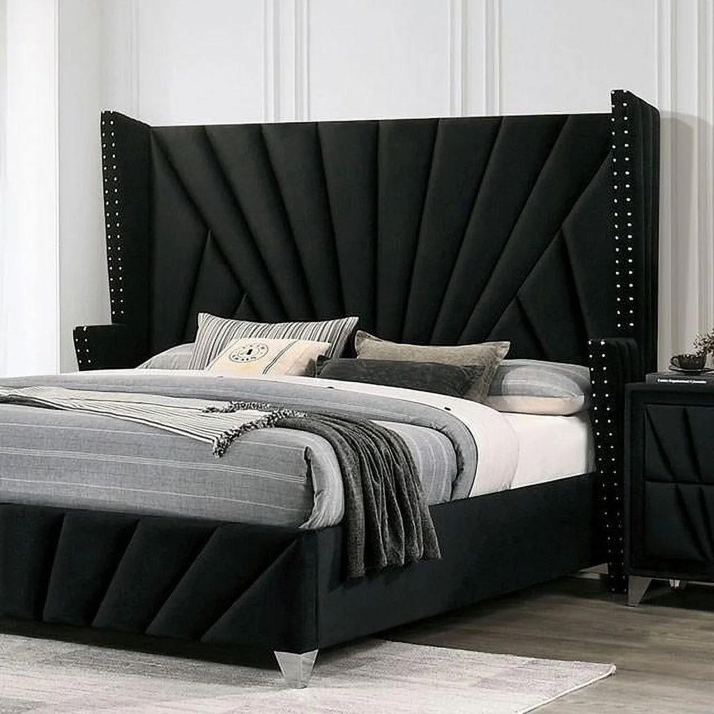 Black Solid Wood Queen Bedroom Set 6pcs P814