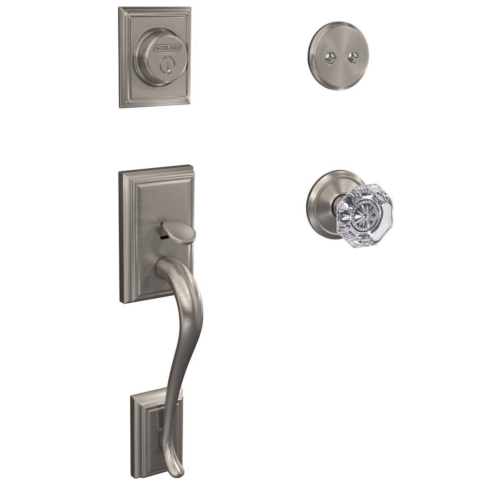 Satin Nickel Dummy Door Handleset with Glass Door Knob and Trim U192934