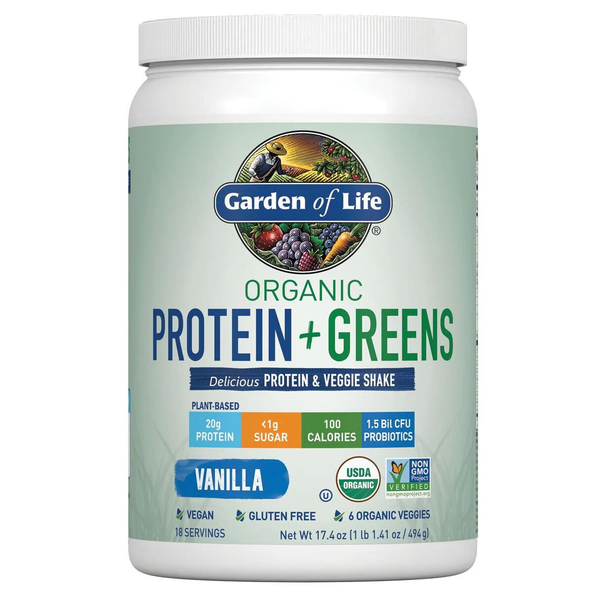 Organic Plant Protein & Greens Powder Vanilla Shake 20g Protein 1.1lb U1762