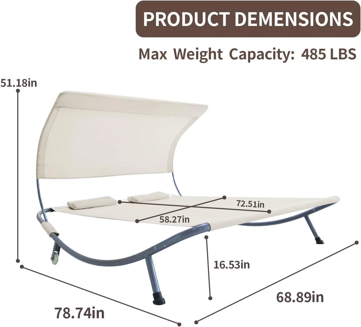 Double Chaise Lounge Bed with Canopy and Wheels G166116