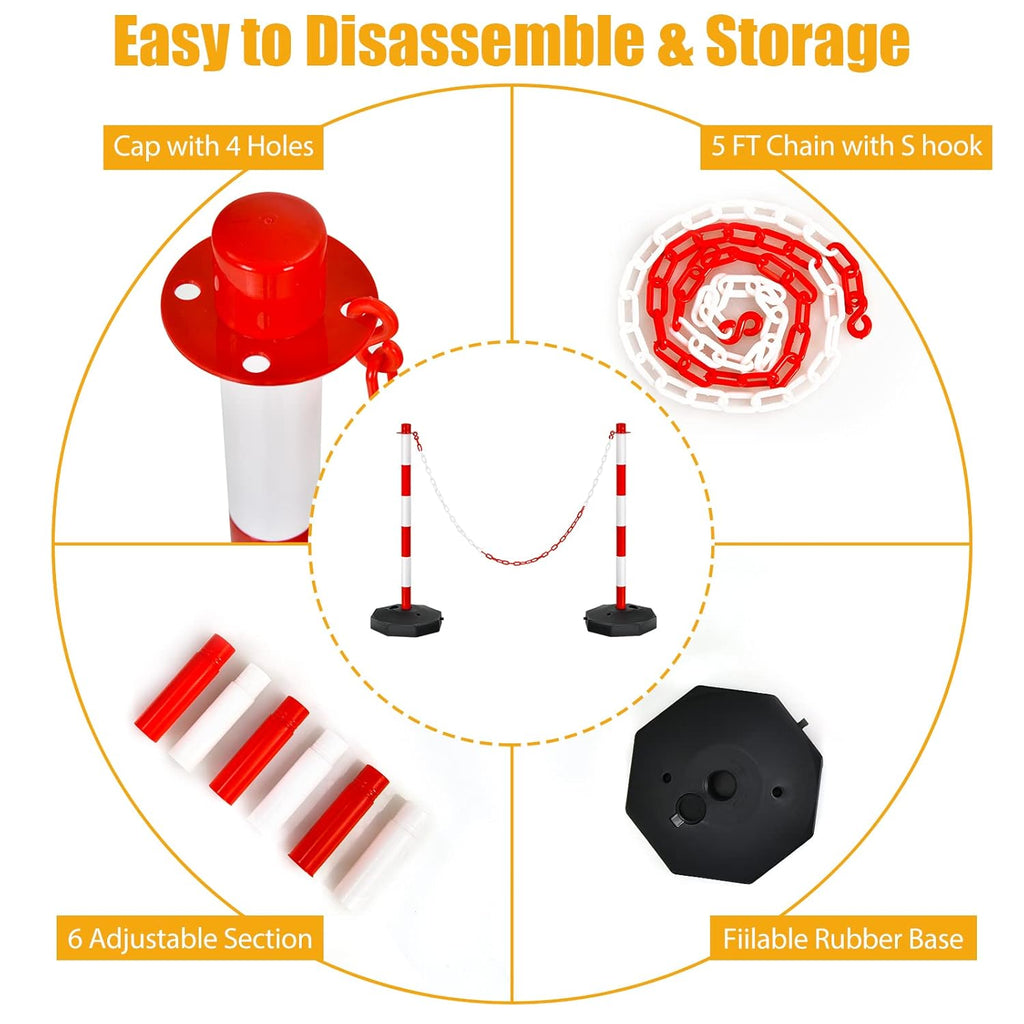 24~34 Inches Adjustable Delineator Post Traffic Cones with Fillable Base and 5FT Chains (4 Pack-Red & White) K519663