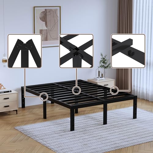 14 Inch Tall Black Heavy Duty Steel Bed Frame U7093