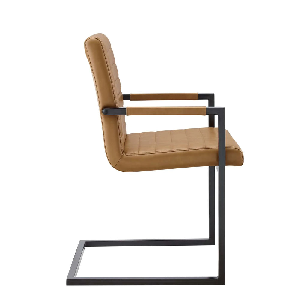 Tan Vegan Leather Dining Chairs, Set of 2 S725