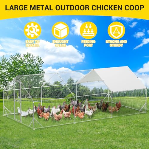 Large Metal Chicken Coop with Run, 9.8×13.1×6.6ft Walk-in Poultry Cage with Cover Z12406