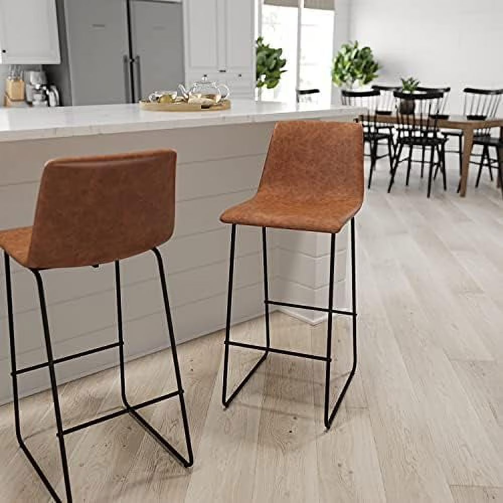 Light Brown Faux Leather Bucket Seat Stools O235