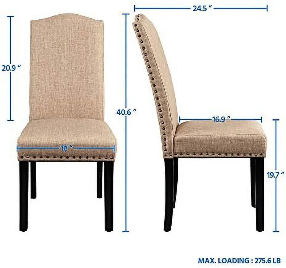 Upholstered Dining Chairs with Rubber Wood Legs and Nailhead Trim Set of 6 E42406