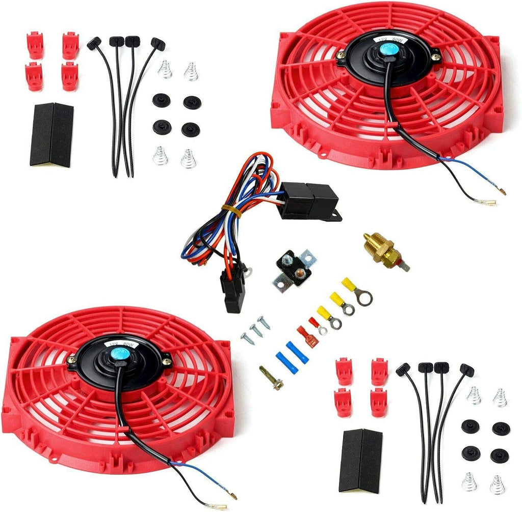 7" 12V Electric Radiator Cooling Fan with 3/8" Probe Thermostat Switch Kit Black (pack of 2) N522