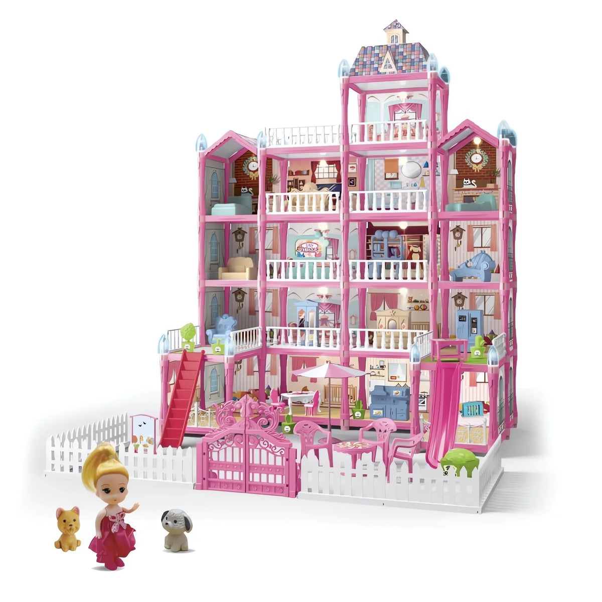 5-Story 19 Rooms Dollhouse with 1 Doll Toy Figure O406027