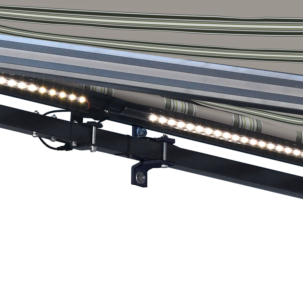 Motorized LED 12 x 10 ft. Half Cassette Retractable Awning Multi-Stripe Green K5189