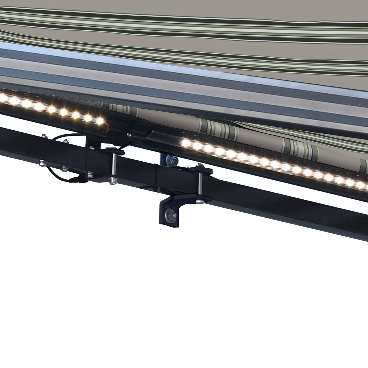 Motorized LED 12 x 10 ft. Half Cassette Retractable Awning Multi-Stripe Green K5189