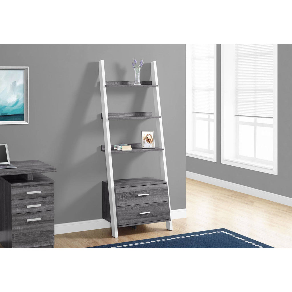 Gray and White Four Shelves Ladder Bookcase N3447
