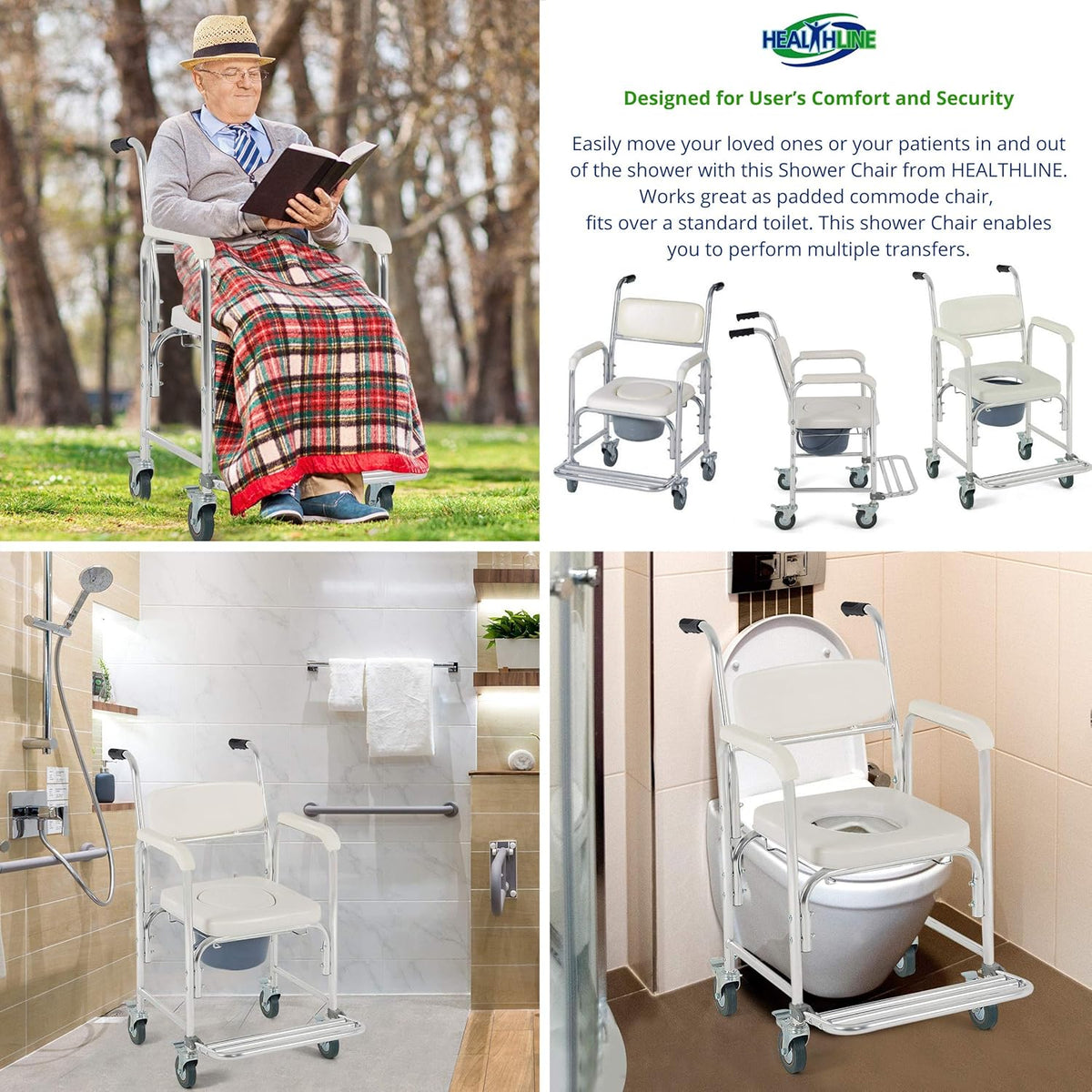 Medical Commode Toilet Rolling Shower Chair With Casters I849764