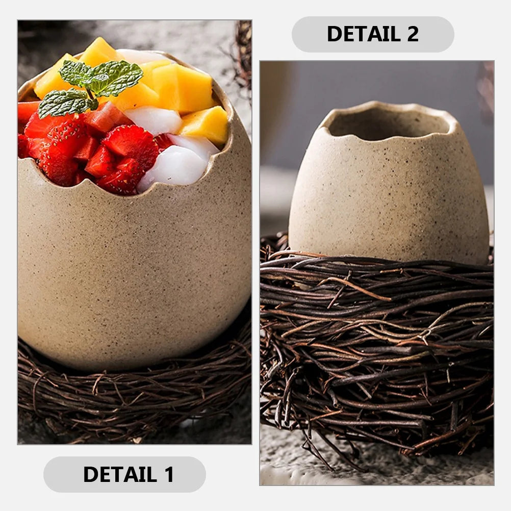 4 Sets Small Ceramic Vase Succulent Planter with Bird Nest G7193