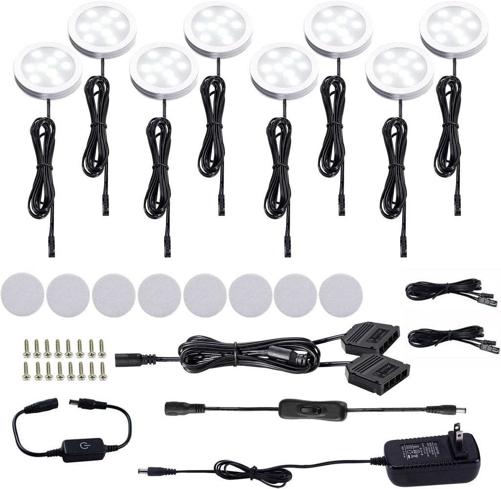 LED Under Cabinet Puck Lights Kit with Touch Dimming Switch (8 Lights, Daylight White) Pack of 2 K50132