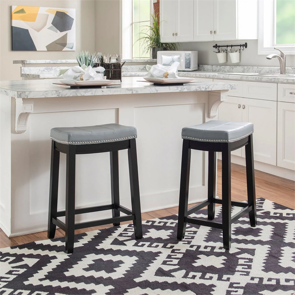 Gray Faux Leather Wood Backless Counter Stool V598277