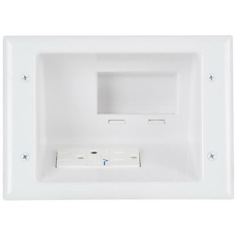 Recessed Pro-Power Kit with Duplex Surge Suppressor and Straight Blade Inlet Mounting Plate - White L15166