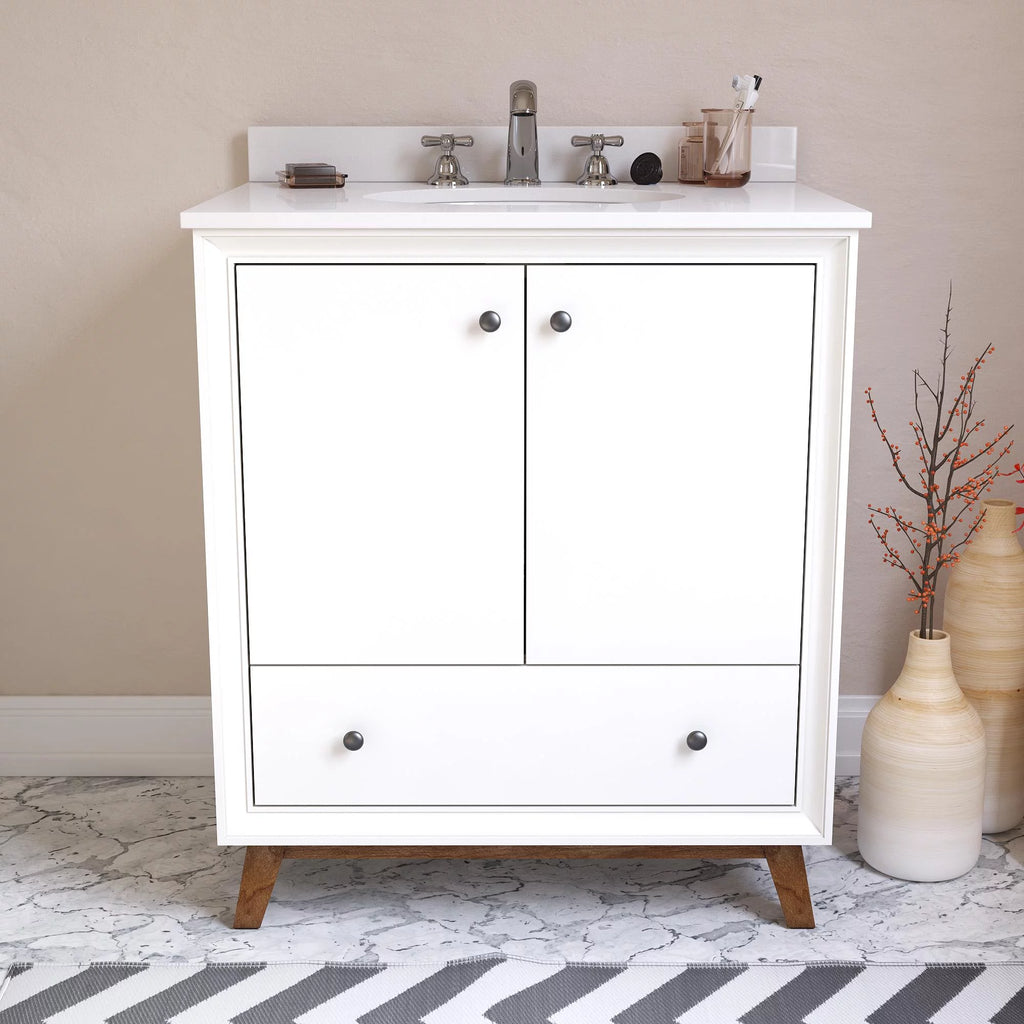 30 Inch White Bathroom Vanity with Sink D101