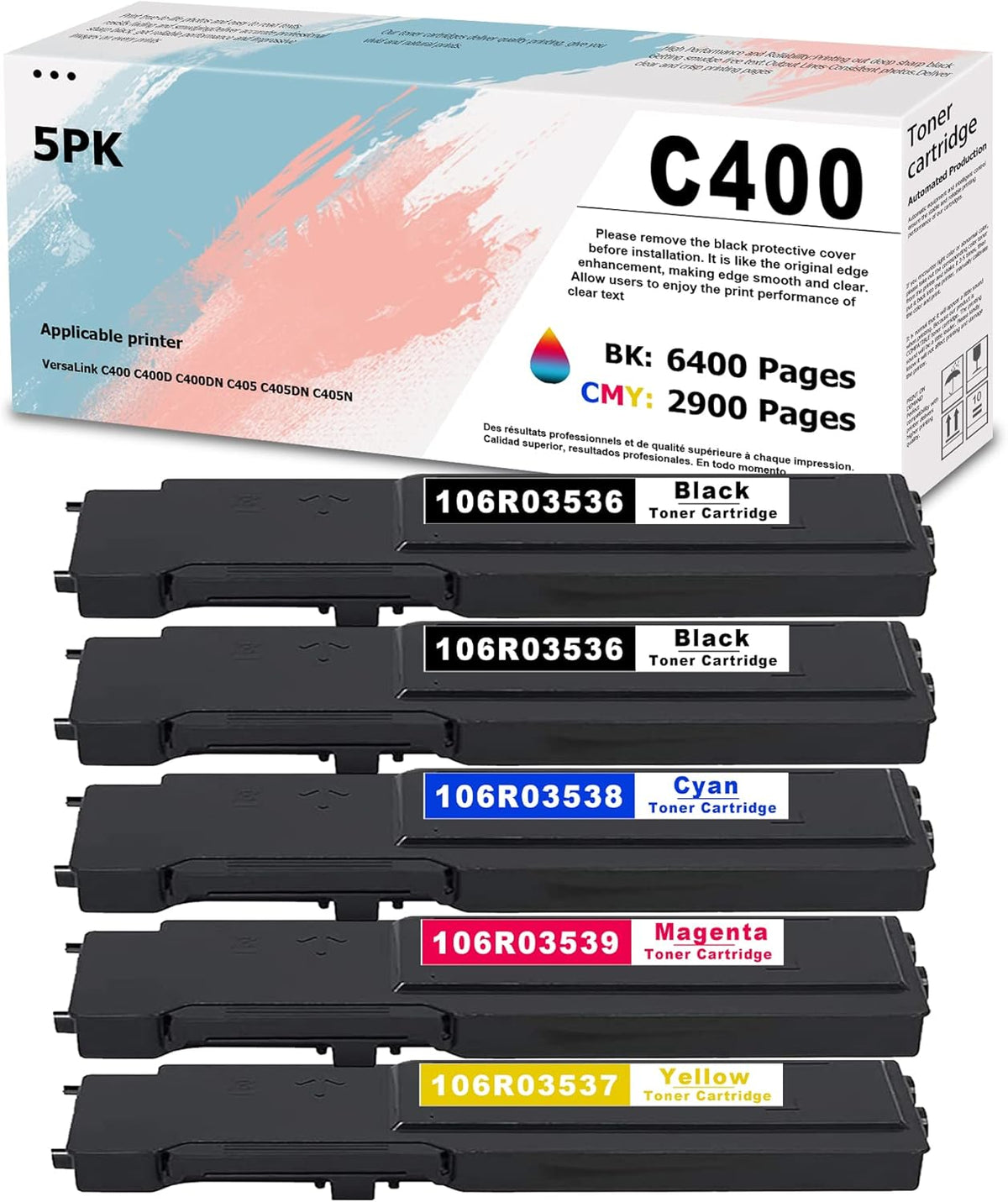 5 PK Toner Cartridge for Xerox C400 C405 Printer G49199