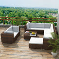 10 Piece Brown Poly Rattan Outdoor Sofa Set with Coffee Table and Ottoman P9450