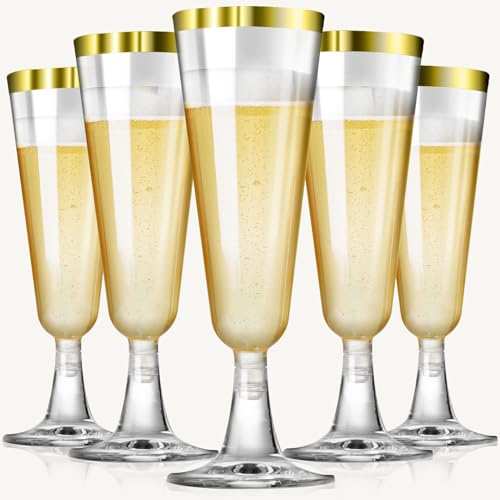 40 Pcs Gold Glitter Plastic Champagne Flutes U720514