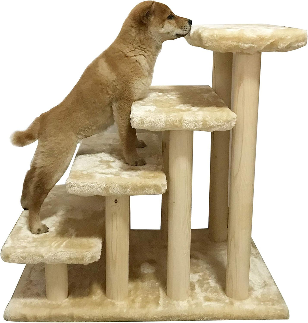 White 4-Step Wooden Pet Stairs with Detachable Carpet C82011