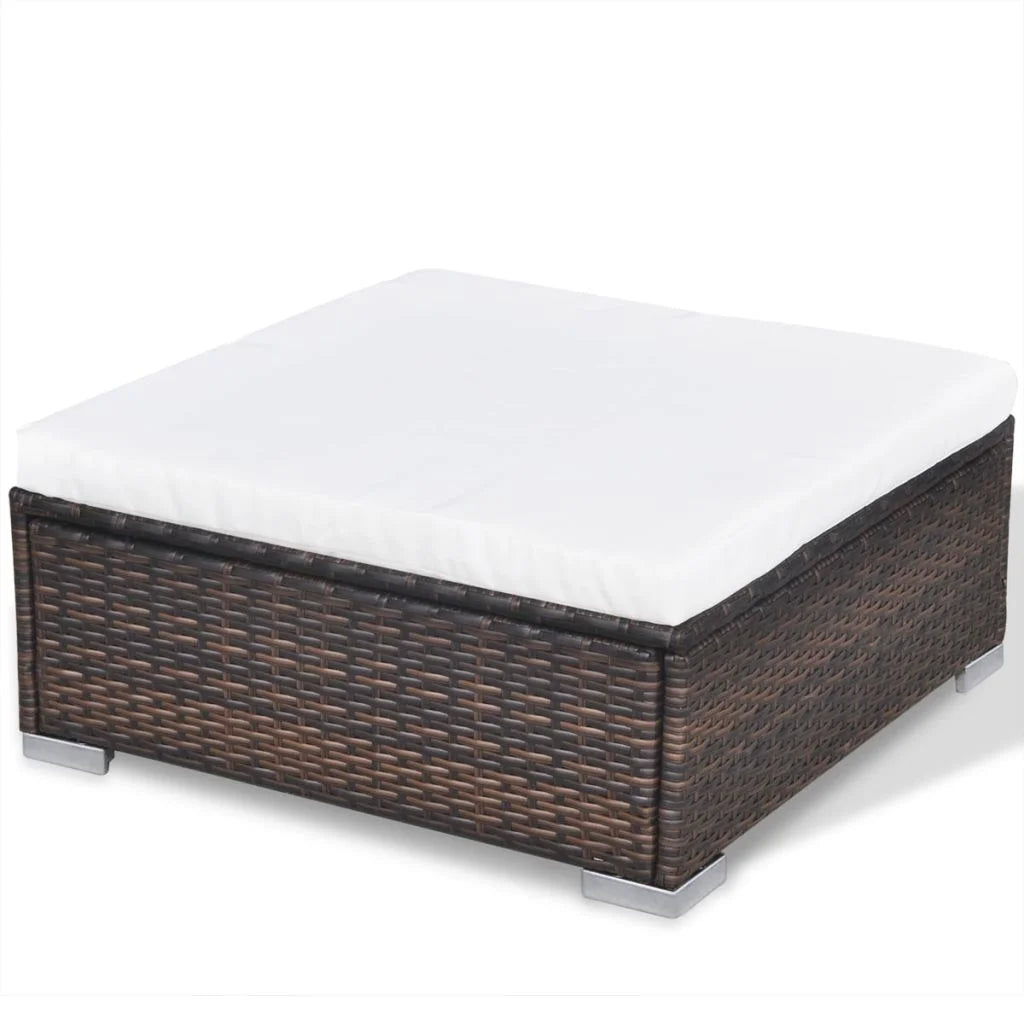 10 Piece Brown Poly Rattan Outdoor Sofa Set with Coffee Table and Ottoman P9450