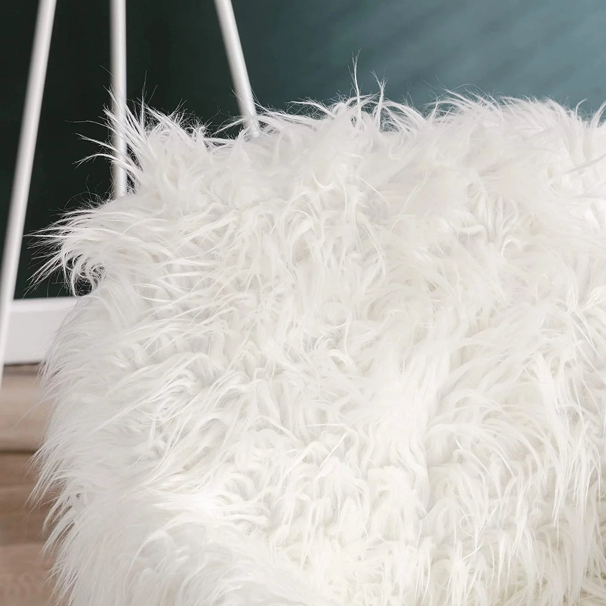 White Faux Fur Swivel Desk Chair with Back B525183