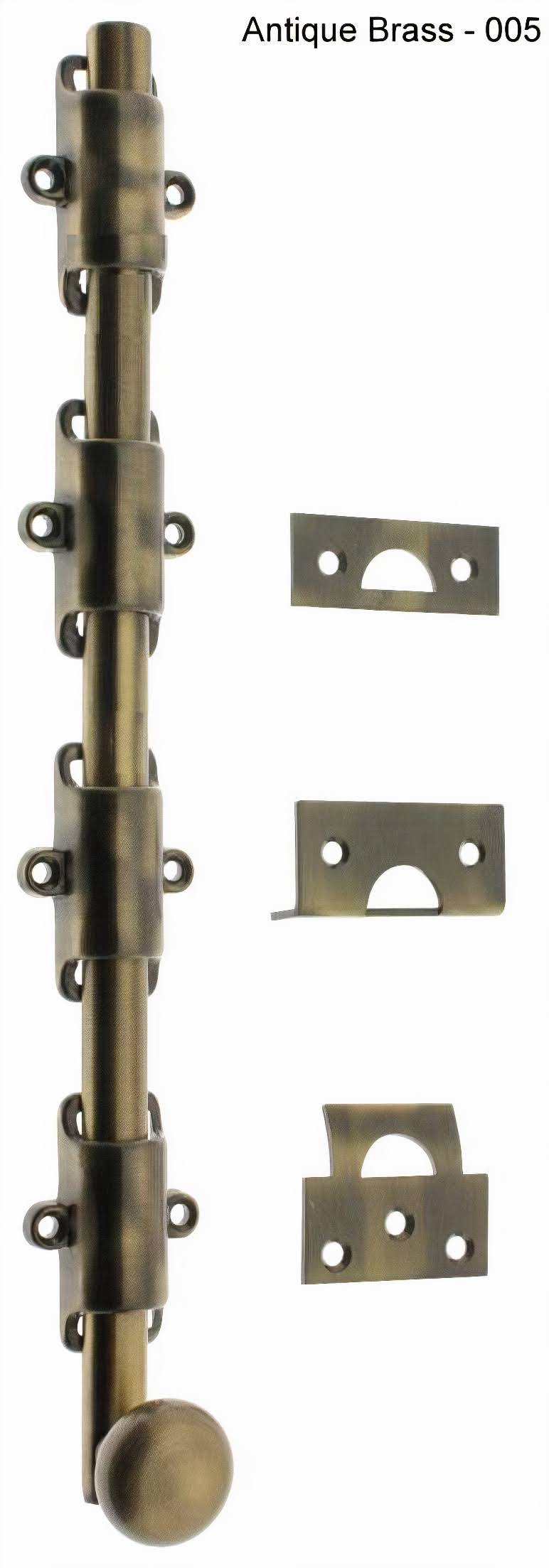 36 in. Heavy Duty Surface Bolt with Round Knob, Antique Brass S974