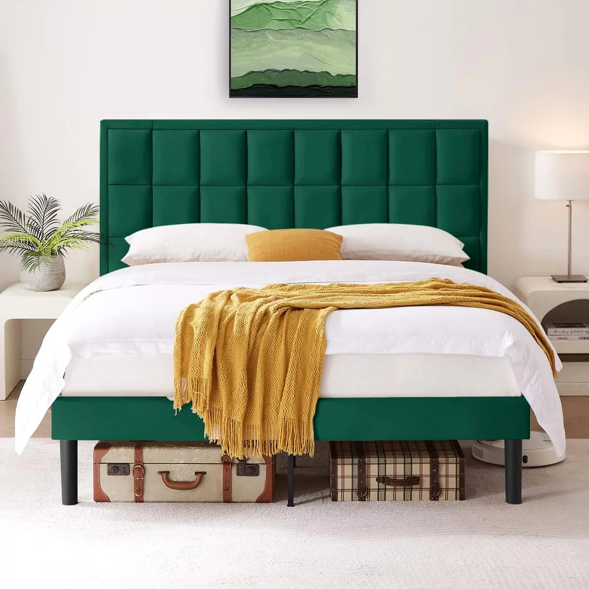 Twin Size Velvet Platform Bed Frame with Headboard L593749