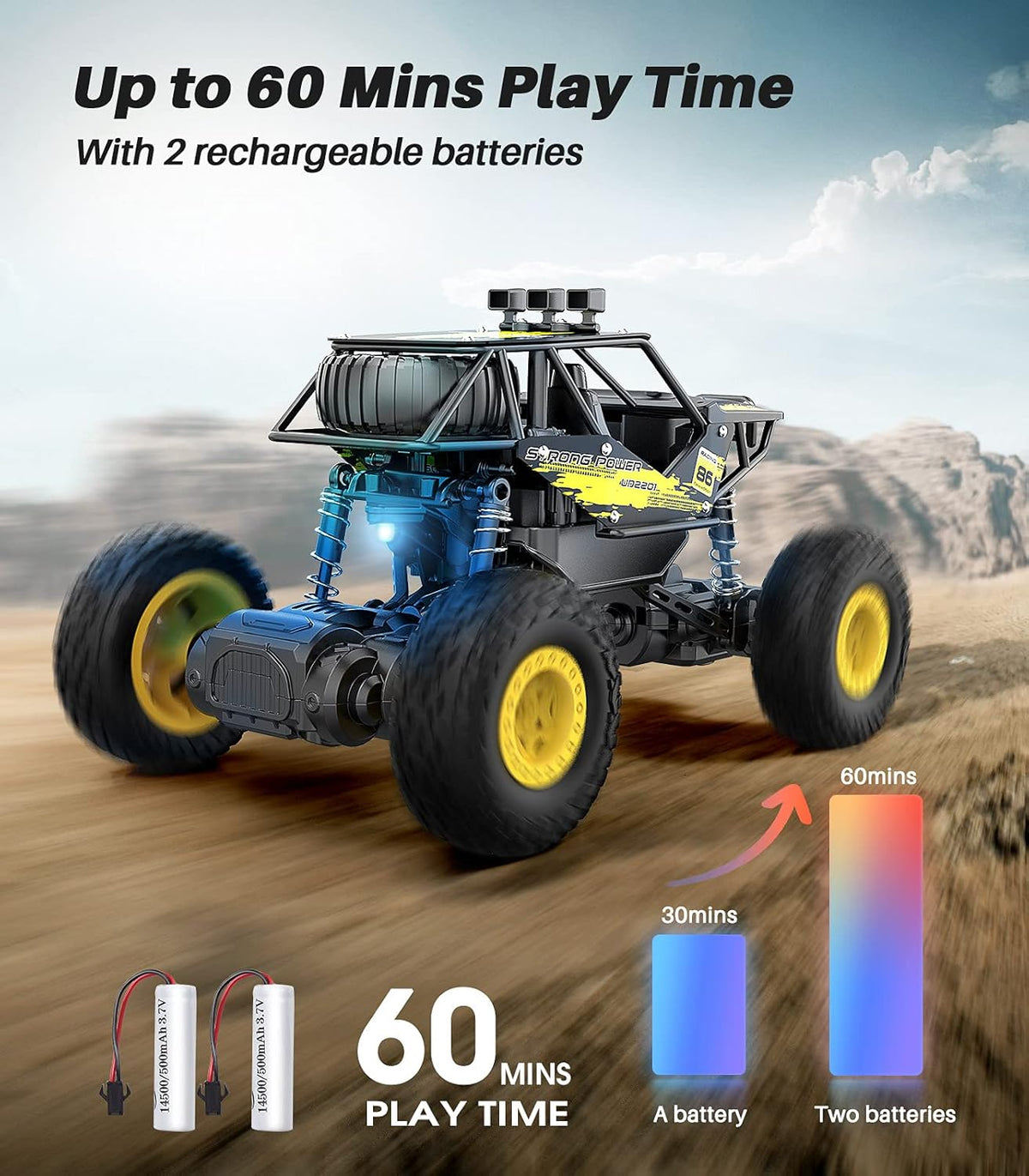 Metal 1:20 Scale 2WD Monster Truck RC Car with 2 Rechargeable Batteries L523