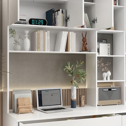 White 94.5" L Computer Desk with 6 Drawers, 15 Shelves & 6 Doors K293