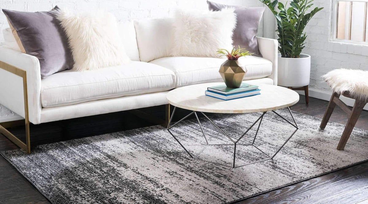 Dark Gray/Ivory 6' 1" x 9' Rectangle Area Rug X6759