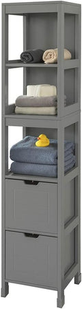 White Floor Standing Tall Bathroom Storage Cabinet with Shelves and Door W4842