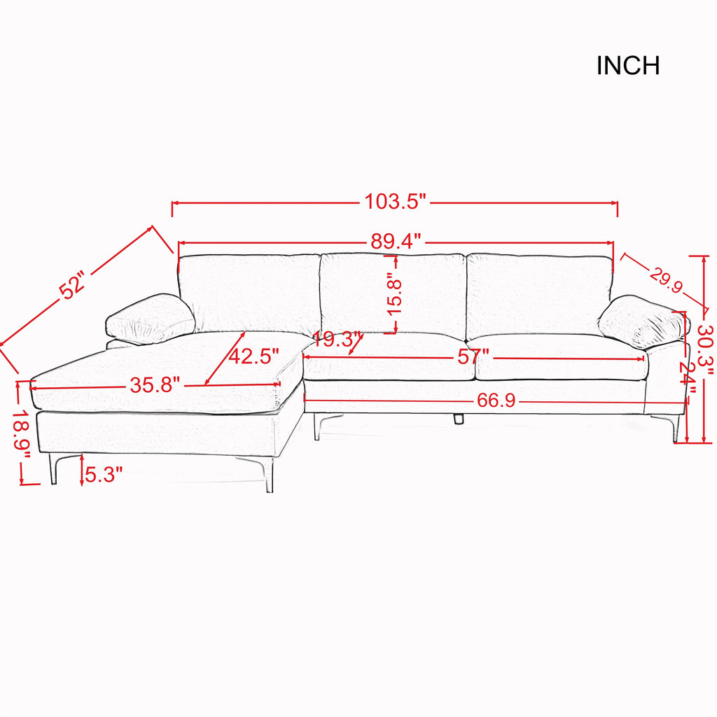 Black Velvet L-Shaped Sectional Sofa with Metal Legs D9670