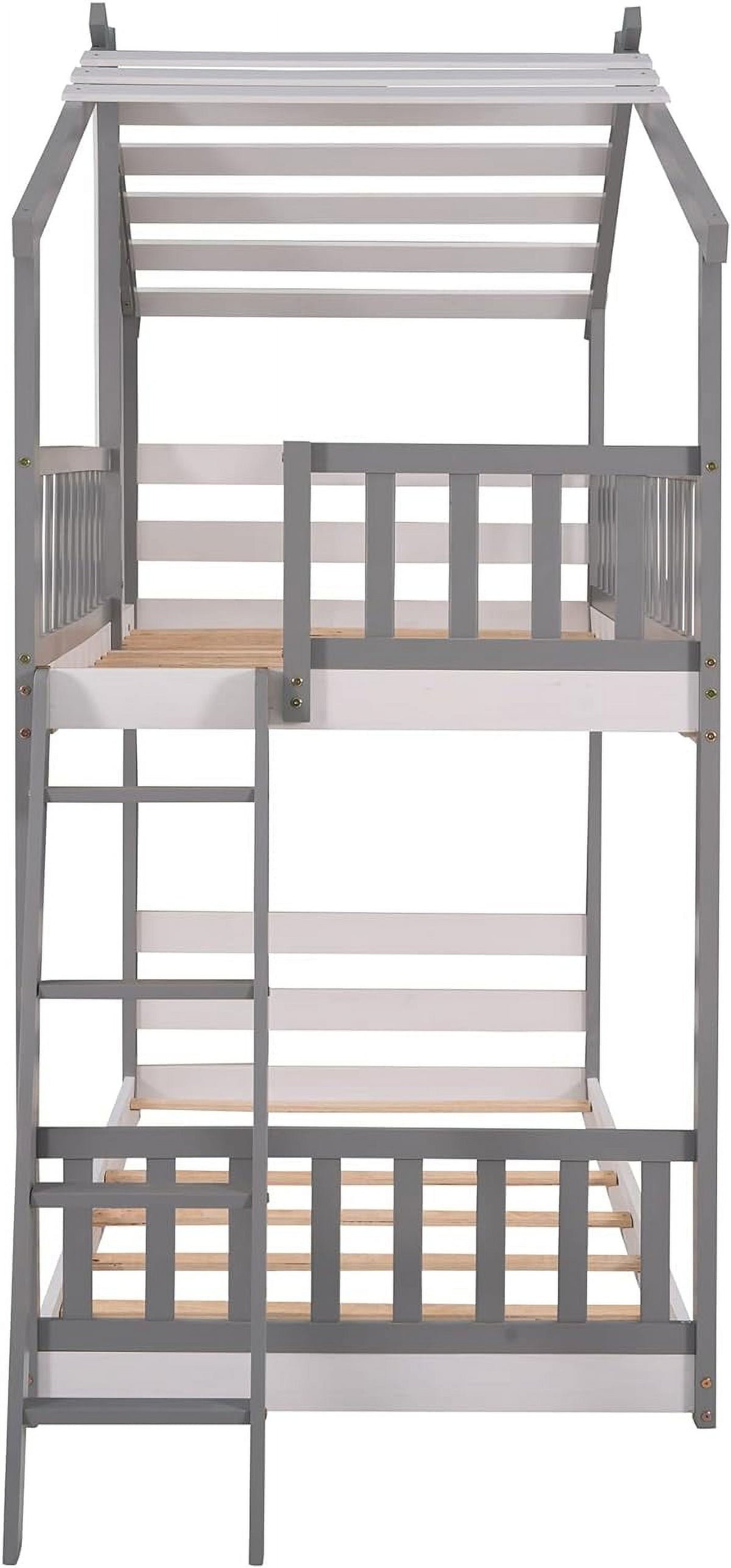 Gray Wood Kids House Bed with Roof and Ladder I710653