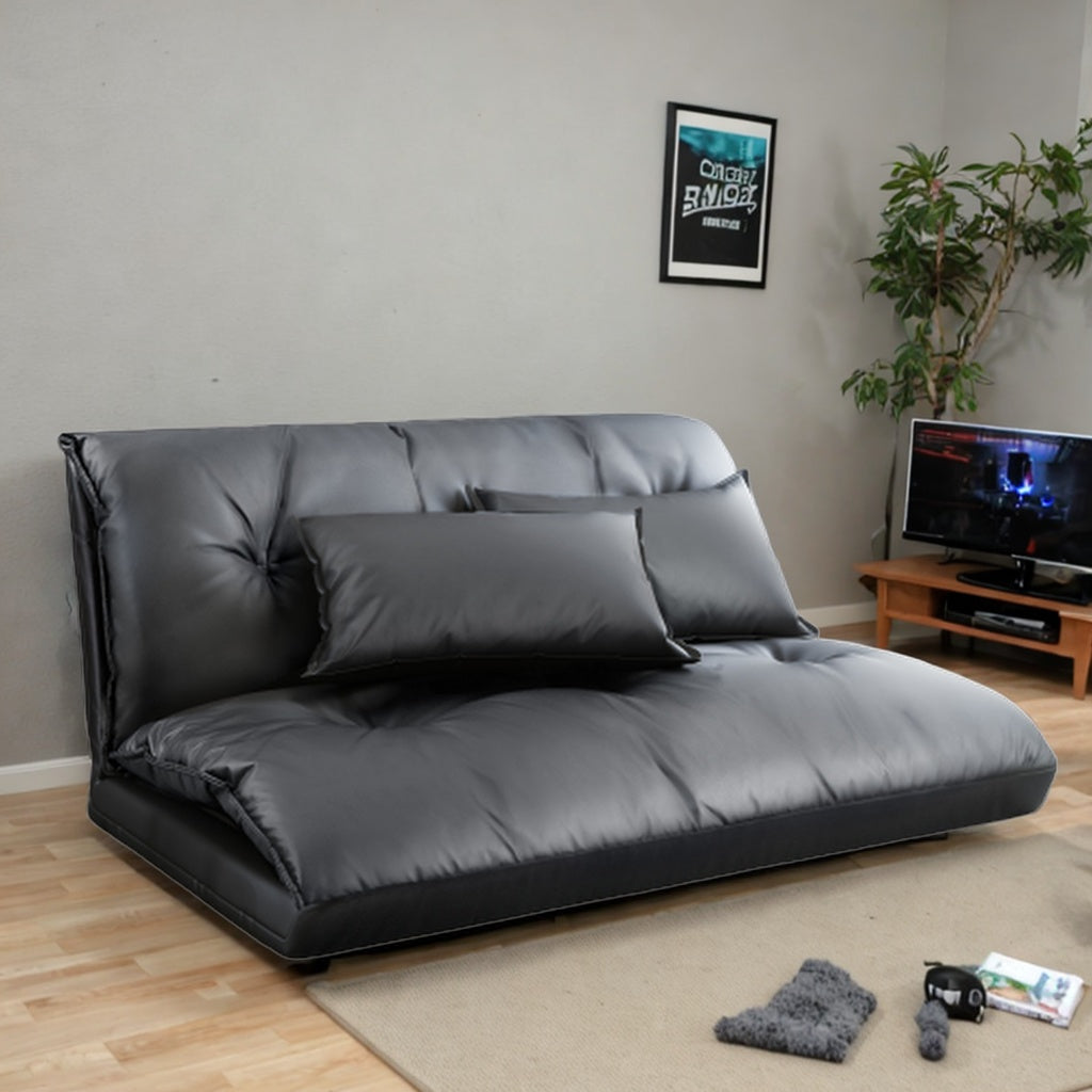 Black Adjustable Folding Futon Sofa with Two Pillows I628193