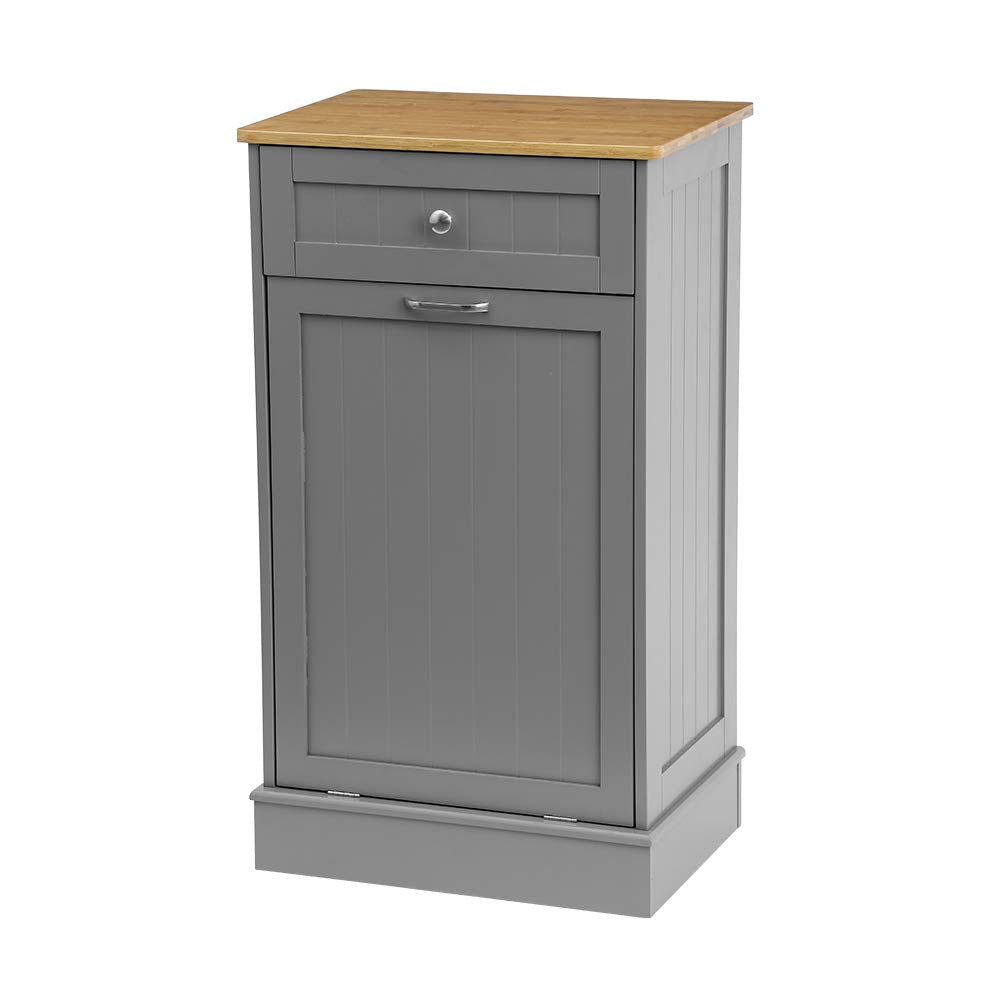 White Wooden Tilt Out Trash Cabinet with Hideaway Drawer and Removable Cutting Board D4310
