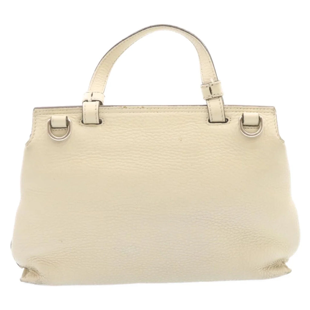 White Leather Bamboo Handbag W593