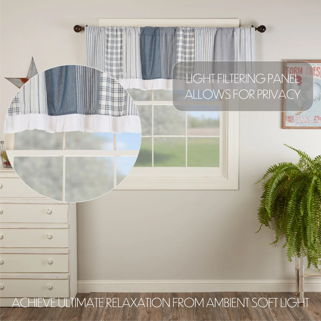 Blue Farmhouse Window Panel Set with Attached Valance Q853217