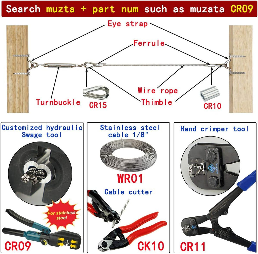 40Set 1/8 Cable Railing Kit Hardware Heavy Duty Turnbuckle M5 Eye to Eye Stainless Steel Angle Adjustable R653318
