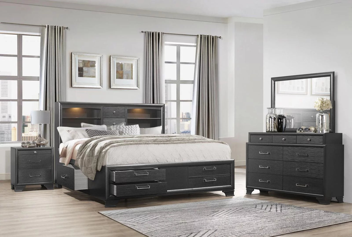 Glossy Black 4Pcs Bedroom Set E286