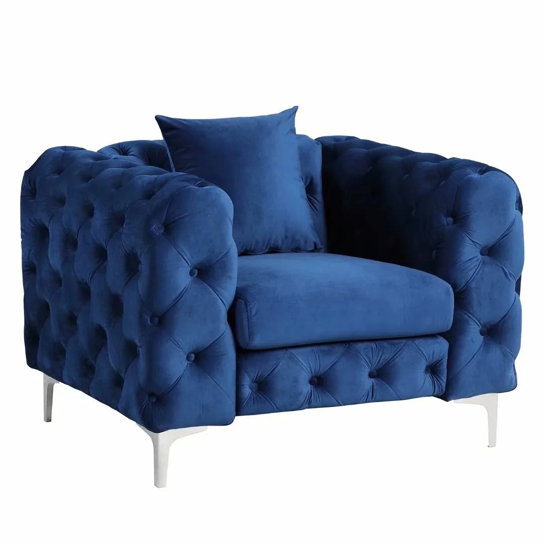 Blue Velvet Button Tufted Accent Chair P574471