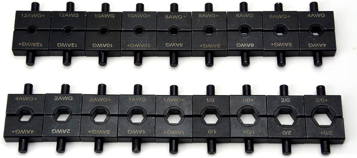 Hydraulic Electrical Cable Crimper Kit with 18 Die Sets 12 AWG - 00 (2/0) 5 US TON H180543