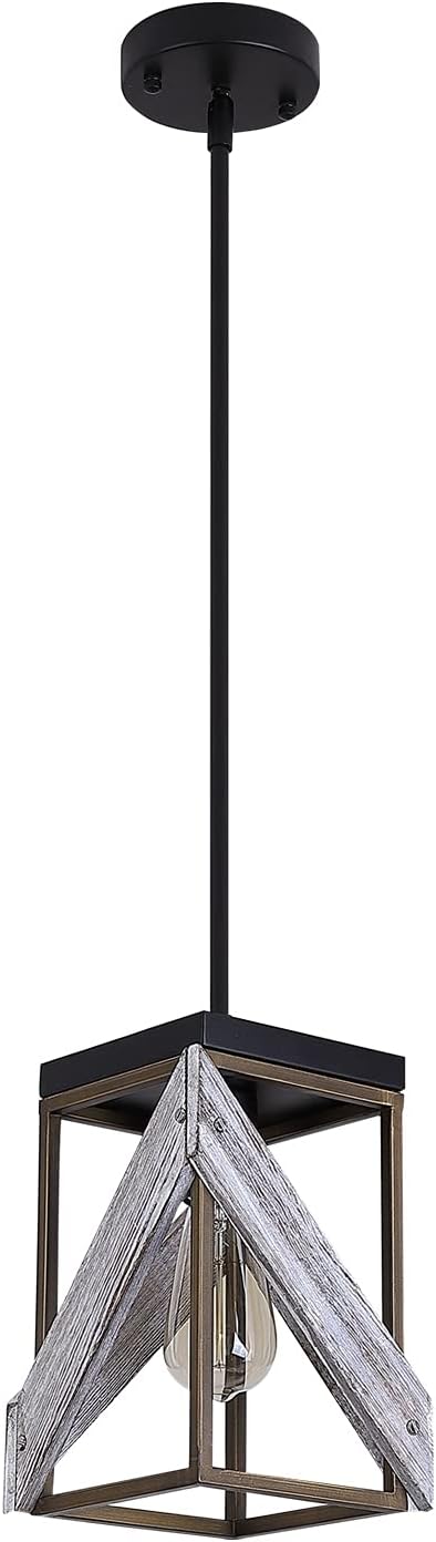 Antique Gold and Black Wood Pendant Light J631710
