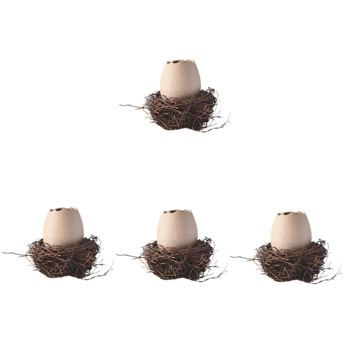 4 Sets Small Ceramic Vase Succulent Planter with Bird Nest G7193