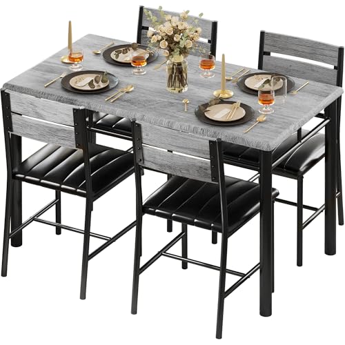 Grey Wood Dining Table Set for 4 S7125